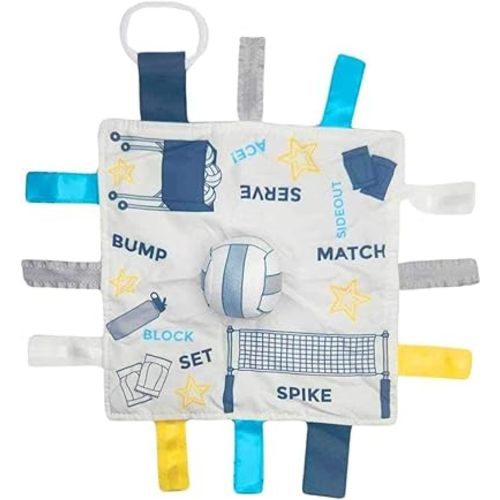 Baby Jack & Co 10x10 Volleyball Sports Lovey Sensory Plush Blanket - Tag Toys for Babies - Baby Stroller Toys - Learn Shapes, Letters & Colors - Perfect Baby Toy & Baby Sports Gift w/Stroller Clip