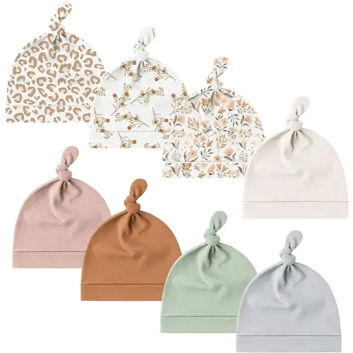 Konssy 8 Pack Baby Newborn Hats Set Knot Beanie Hats Soft for Infant Baby Girls Boys Caps 0-6 Months