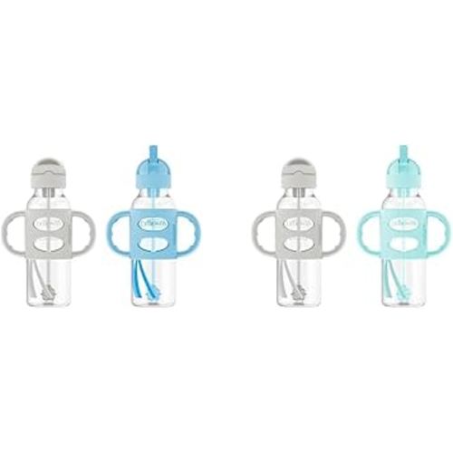 Amazon.com : Dr. Brown's Milestones 8 oz Gray & Blue and Gray & Green Sippy Straw Bottles with Weighted Straw, Spill-Proof Lid, Silicone Handles : Baby