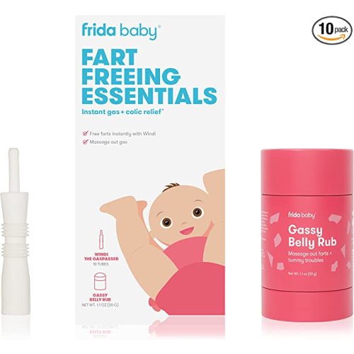 Frida Baby Fart Freeing Essentials | Includes Windi and Gassy Belly Rub for Safe, Natural, and Instant Gas and Colic Relief for Infants and Babies