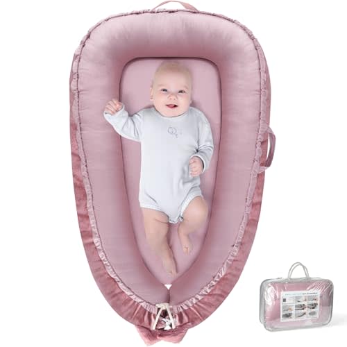 BBWOO Baby Lounger - Baby Lounger for Newborn 0-24 Months, Breathable & Soft Cotton and Velvet Cover Co Sleeping Baby Nest, Baby Essentials & Shower Gifts, Portable Infant Lounger for Home and Travel