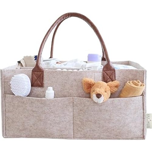 Lily Miles Baby Diaper Caddy Organizer - Nursery Storage Basket for Newborn Essentials Must Haves - Neutral Baby Gifts for Baby Shower Registry Items - Car Organizer for Diapers, Wipes (Sand, Large)
