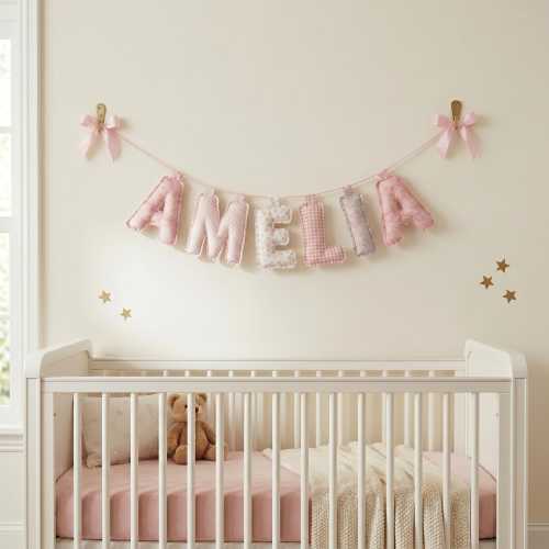 Custom Fabric Name Garland, Vintage Floral Bunting, Nursery Decor