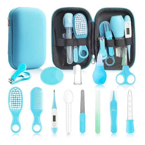 Baby Healthcare and Grooming Kit, 14 in 1 Baby Safety Set Newborn Nursery Health Care Set with Hair Brush Scale Nail Clippers for Baby Girls Boys (Blue 14 in 1)