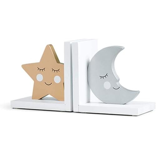 Wooden Bookends for Kids Moon & Star Thematic Bookends for Kids Nursery Room Decor