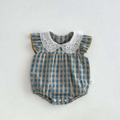 Lacy Plaid Fly Sleeve Romper | RYAN AND REMI