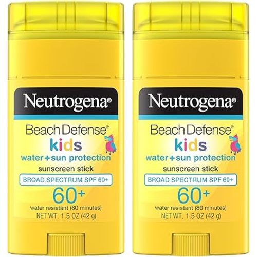 Neutrogena Beach Defense Kids Sunscreen Stick, Water-Resistant Sunscreen for Children, Broad Spectrum SPF 60+ for UVA/UVB Sun Protection, Oxybenzone-Free Sunscreen, 1.5 oz, 2 Pack
