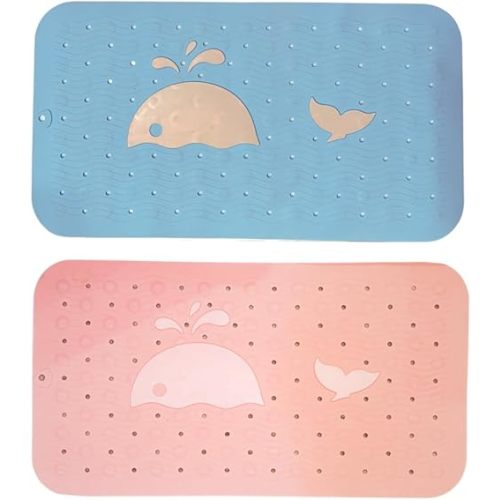 Bath Tub Mat Non Slip Baby Kids Toddler Accessories Size 14x25 Drain Holes (Blue)
