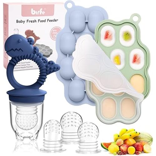 Baby Breastmilk Popsicle Molds & Baby Fruit Feeder Pacifier, Silicone Baby Food Freezer Tray Storage Containers for Infant Teething Self Feeding