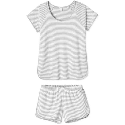 Hilinker Women Striped Pajama Set Short Sleeve Top with Shorts Sleepwear 2 Piece Lounge Sets