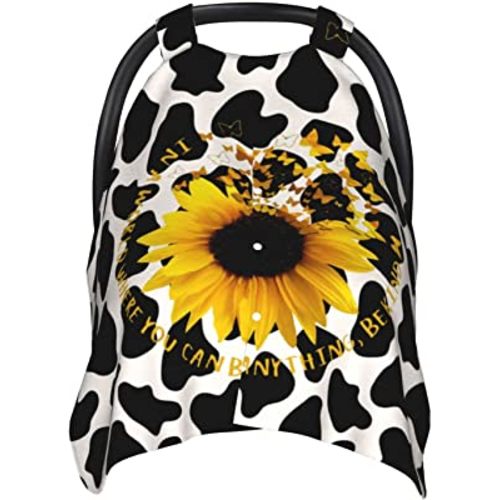 Black and White Cow Sunflower Skin Baby Car Seat Canopy Cover Multi Use Nursing Cover for Newborn Car Seat Canopy Mom Nursing Breastfeeding Covers Newborn Shower Gift