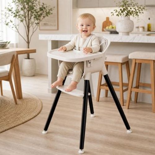 AmourLil 3-in-1 Wooden Baby Toddler High Chair, Convertible Easy Clean Infant Feeding Highchair, Modern Design (BLACK)