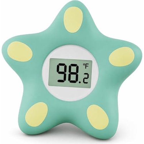 Baby Bath Thermometer for Infant & Toddler, Floating Digital Water Temperature Thermometer with 3-Color LED Backlight, Instant Accurate Reading,Baby Bath Toy,Hot & Cold Alert(Green starfish)