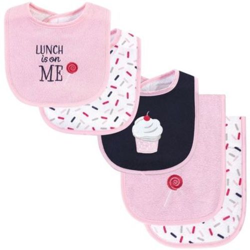 Hudson Baby Infant Girl Cotton Terry Bib And Burp Cloth Set 5pk, Cupcake, One Size