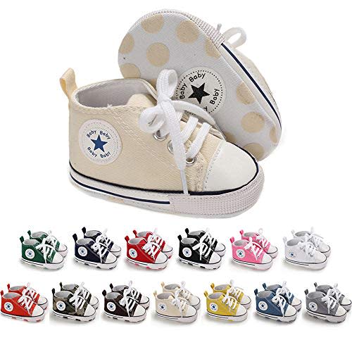 Meckior Baby Girls Boys Canvas Sneakers Soft Sole High-Top Ankle Infant First Walkers Crib Shoes