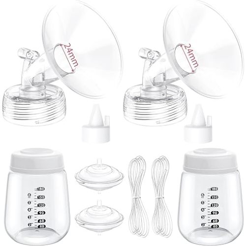 Breast Pump Parts Compatible with Spectra S1/S2/9 Plus, Not Original Accessories, Full Set Replacements Include 24mm Flanges, Valves, Backflow Protectors (Duckbills Included), Tubings and Bottles