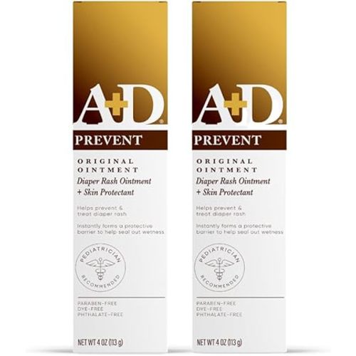 A+D Original Diaper Rash Ointment - Prevents & Protects Diaper Rash - Moisturizing Skin Protectant With Vitamins A & D - Healing Ointment for Dry and Cracked Skin - 4oz, 2 Pack