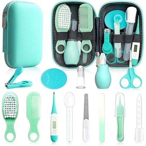 Baby Healthcare and Grooming Kit, 20 in 1 Baby Safety Set Newborn Nursery Health Care Set with Hair Brush Scale Nail Clippers for Baby Girls Boys(20 kits Pink) (Green)