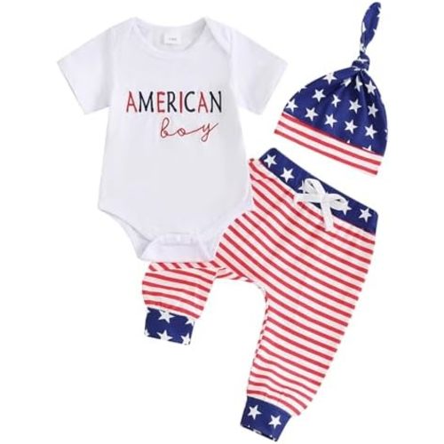 Twopumpkin My First Christmas Baby Boy Outfit Newborn Santa Baby Romper Bodysuit+Striped Pants+Hat Infant Clothes Set