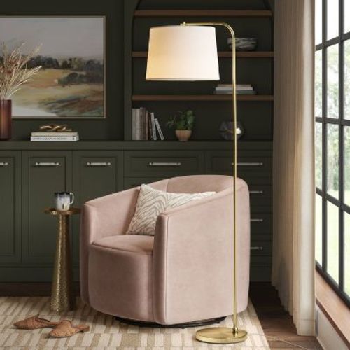 62"x14" New Traditional Downbridge Floor Lamp Brass - Threshold™: Etl Listed, Linen Shade, Metal Body