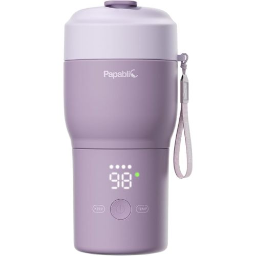 Papablic Portable Bottle Warmer Pro for Travel – Fast Heating, Built-in Sterilizer, 30W Fast Charge, 5-Temp Control, Easy-Clean Wide Mouth, Baby Milk Warmer for Breastmilk & Formula, Lilac Purple