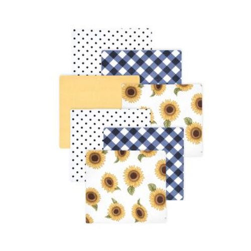 Little Treasure Hudson Baby Girls Cotton Poly Flannel Receiving Blankets Multipack, Yellow Sunflower, 30x30 Inches