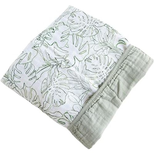 RED ROVR Organic Cotton Muslin Baby Blanket | Multi-Layer Muslin Quilt | Newborn & Toddler | Soft, Lightweight | Nursery, Stroller | Machine Wash | 30" x 40" | Jungle Leaf