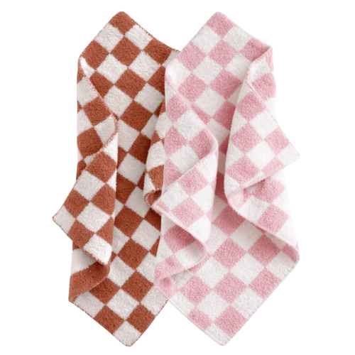 2-Pack Phufy® Bliss Mini Blanket, Nutmeg/Strawberry Checkerboard – SpearmintLOVE