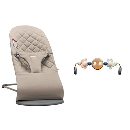 BabyBjörn Bouncer Bliss, Sand Gray, Cotton (006017US) & Toy for Bouncer, Googly Eyes Pastels