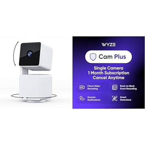 WYZE Cam Pan v3 White Cam Plus Monthly, Covers 1 Camera, Auto-Renews at $2.99/Month, Activation Required, Cancel Anytime