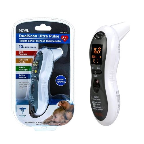 MOBI - Ultra Pulse Digital Thermometer - Ear & Forehead indicator Pulse Rate Monitor Flashlight - Talking Digital Fever Monitor for Baby Kids & Adult