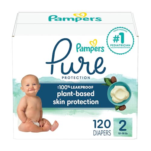 Pampers Baby Diapers - Pure Protection - Size 2, 120 Count, for up to 100% Leakproof, Premium Plant-based Skin Protection
