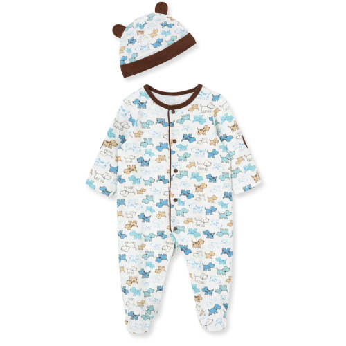 Little Me Cute Puppies Footie with Hat - Blue 3 Months in Blue