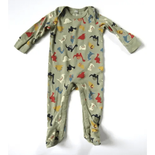 Okie Dokie Footie Pajamas Green Dinosaur Print Baby 6M 3-6 Months