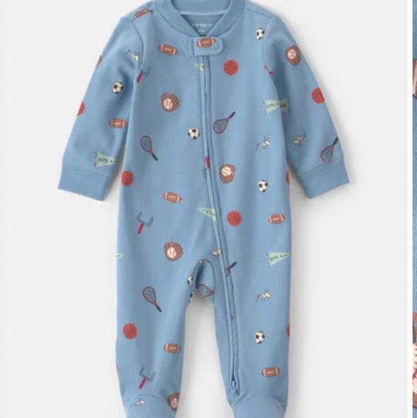 Baby Boy Sports 100% Cotton 2-Way Zip Sleep & Play Pajamas - Blue | Carter's