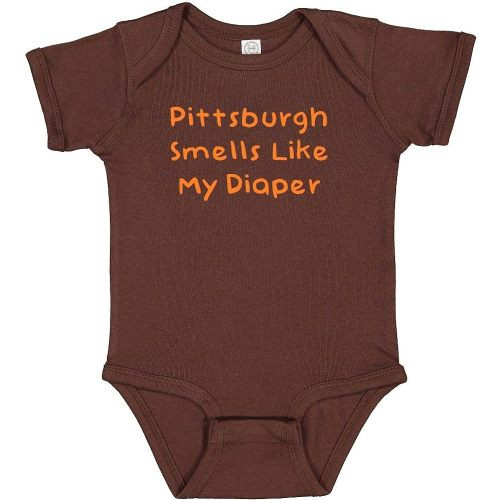 Pittsburgh Smells Like My Diaper Cleveland Fan Baby Bodysuit - Brown