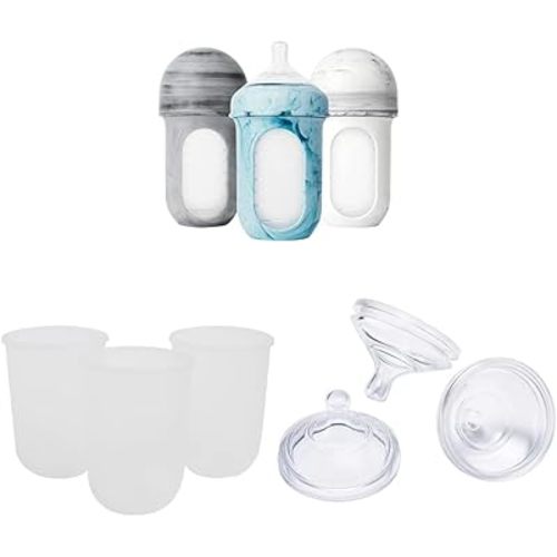 Boon NURSH Reusable Silicone Baby Bottles & Replacement Pouch & Silicone Replacement Nipple