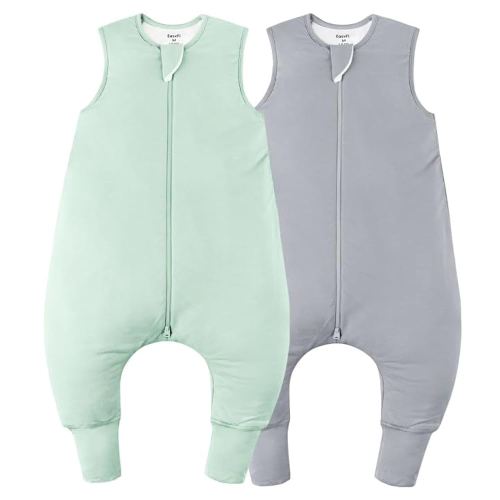 Rayon Made From Bamboo Sleep Sack 12-24 Months 0.5 Tog Ultra Soft Summer Toddler Sleep Sack 1t-2t with Feet 2-Way Zipper Lightweight Sleeping Bag Baby Wearable Blanket (2 Pack)-Green & Gray