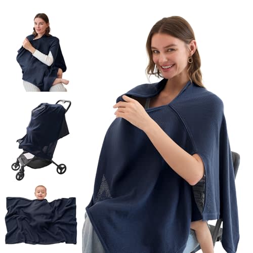 Momcozy Nursing Cover for Breastfeeding, Breathable Soft Privacy Poncho, Multi-Use Stroller Cover, Baby Blanket, and Stylish Scarf, Portable, Includes Laundry Bag