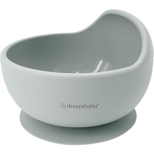 Dreambaby Silicone Suction Scooper Bowl - High Edge for Self Feeding - 100% Food Grade Silicone Bowl for Baby Led Weaning, Seafoam