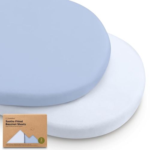 2-Pack Organic Bassinet Sheets for Girls, Boys - 100% Cotton Bassinet Mattress Sheets Compatible with Halo Bassinest Swivel Sleeper, Graco, Baby Delight, Chicco, Fitted Bassinet Sheets (Blue Flax)