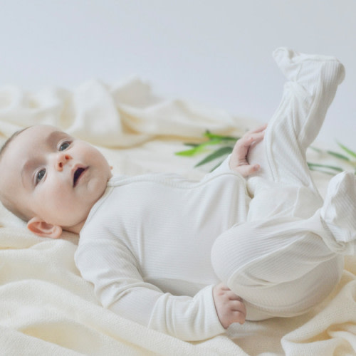Ribbed Bamboo Footed Zipper Sleeper - Rice - Active Baby Canadian Online Baby Store