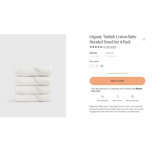 Organic Turkish Cotton Baby Hooded Towel Set 4-Pack