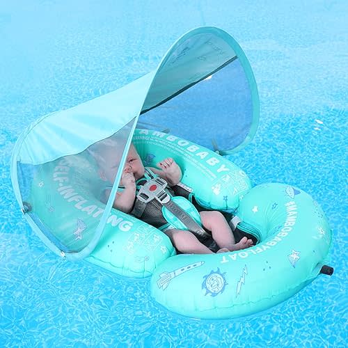 Mambobaby Pool Baby Floating Bed with Sun Canopy – Green