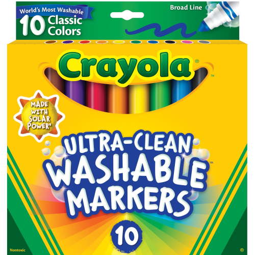 Crayola 10 Ct Ultra-Clean Washable Broad Line Markers, Classic Pack for Thick & Thin Lines, School Supplies