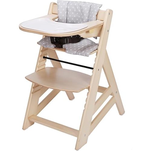 Wooden High Chair, Convertible Feeding Chair for Babies and Toddlers, Adjustable 3-in-1 Eating Chair, Easy to Clean, with Removable Tray, for 6M+, Natural