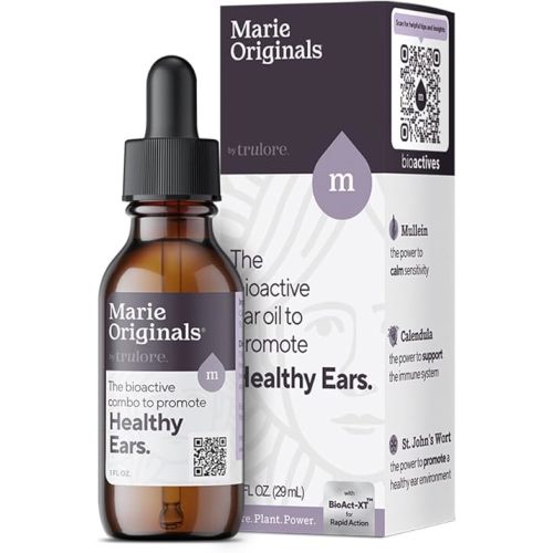 Marie Originals Natural Ear Oil Drops | Mullein Garlic Oil Ear Drops for Infection Prevention, Herbal Ear Ache Drops for Adults, Kids & Pets, Soothes Ear Pain & Wax Removal, Earache Remedies (1 Pack)