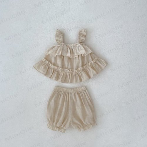 Baby Beige Suspender Top and Shorts 2-Piece Set