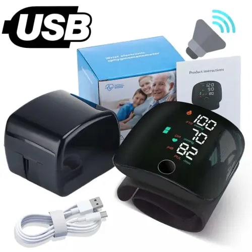 Rechargeable Wrist Blood Pressure Monitor Medical English Voice Digitlal Tensiometro Health Sphygmomanometer Tonometer