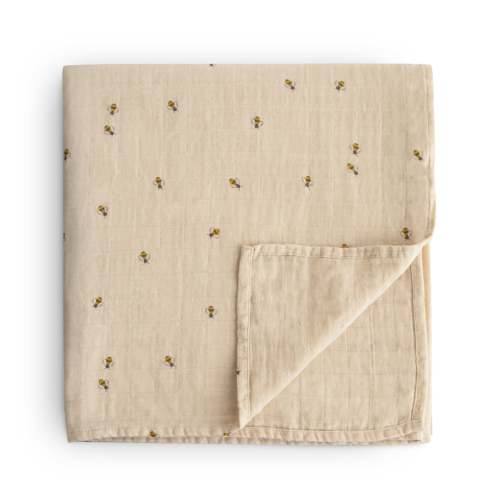 Organic Cotton Muslin Swaddle Blanket - Bees